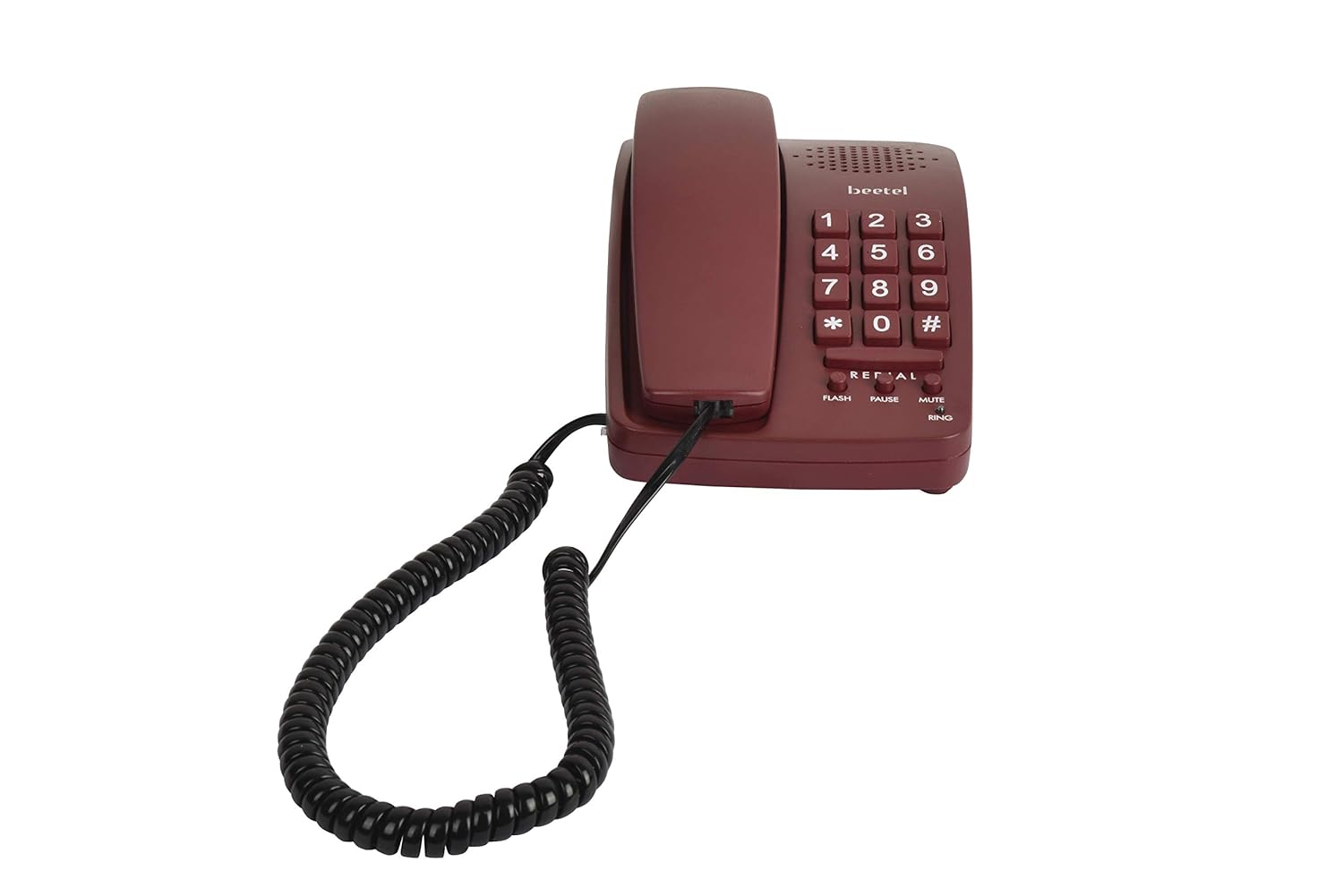 Beetel B15 Corded Landline Phone,Ringer Volume Control,LED Ring Indication,Wall/Desk Mountable,Bold Buttons Design,Clear Call Quality,Mute/Pause/Flash/Redial Function (Made in India)(Dark Red)(B15)