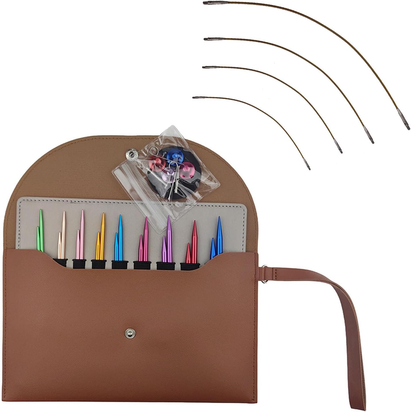 SunnyLark 9組 アルミ製 交換式 輪編み針 セット 3.0mm-6.0mm レザーケース付き 編み物 織り セーター用