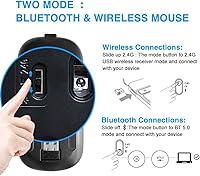 Vista 3 de Mouse con Bluetooth delgado de doble modo, inalámbrico y recargable (receptor Bluetooth 5.0 + 2.4 G), mouse portátil de 1600 DPI para MacBook