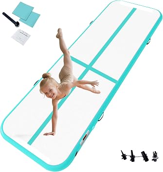 Sudoo 13ft Inflatable Gymnastics Mat 4" Thick Air Tumble Track Training Mat with Electric Pump - Ideal for Home, Training, Cheerleading, Yoga, Parkour, Beach & Water Use
