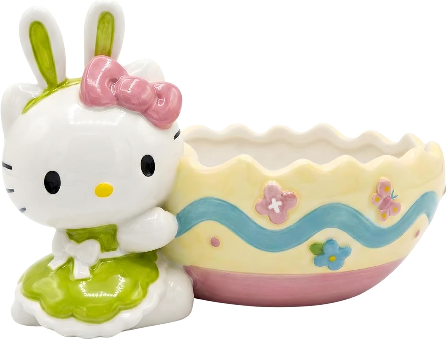 Blue Sky Clayworks Hello Kitty Bunny Egg Candy Bowl, Ceramic, 8" L x 6" W x 6" H, Pastel Spring Treat Nook