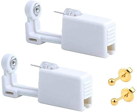 2 Pack Self Ear Piercing Gun Earring Disposable Piercing Kit No Pain Easy Use Ear Piercing Gun Kit Tool with Stud (Gold)