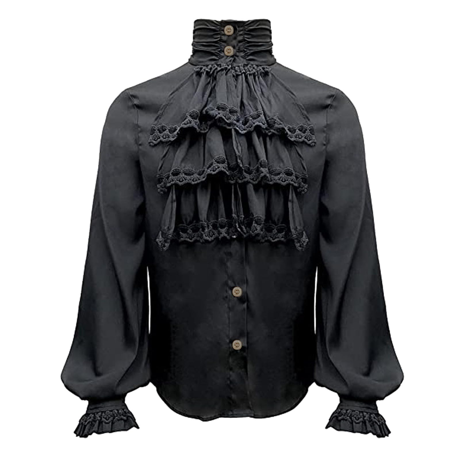 Halloween Gothic Shirts for Men Elegant Blouse Gothic Shirt Classic Black Tops Men Medival Costumes Ruffled Frilly Shirts Medieval Vintage Jabot Collar Costume Tops โ image 1