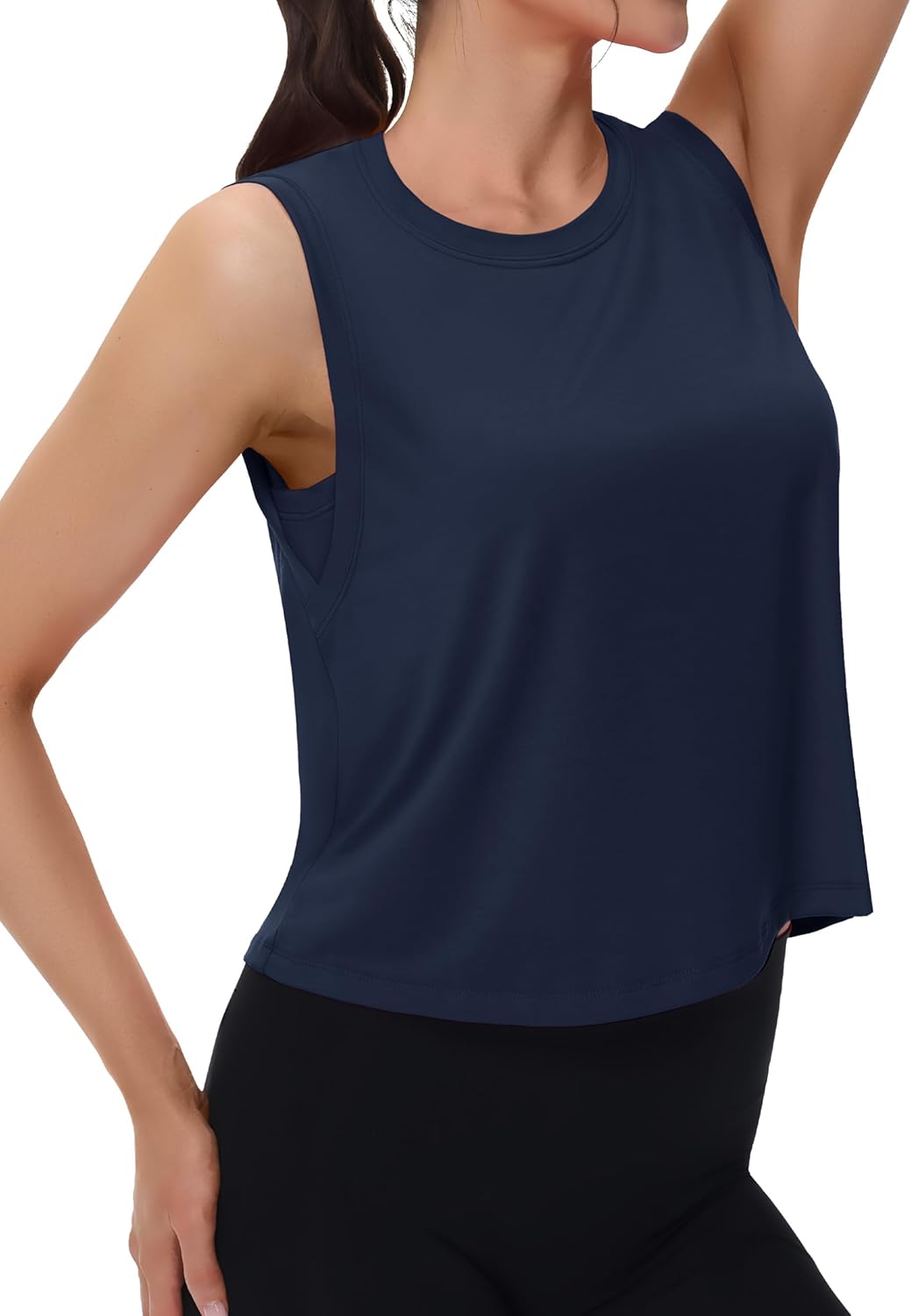 MAGCOMSEN Women’s Workout Tank Tops Crop Sleeveless Athletic Moisture Wicking Loose Fit Summer Shirt