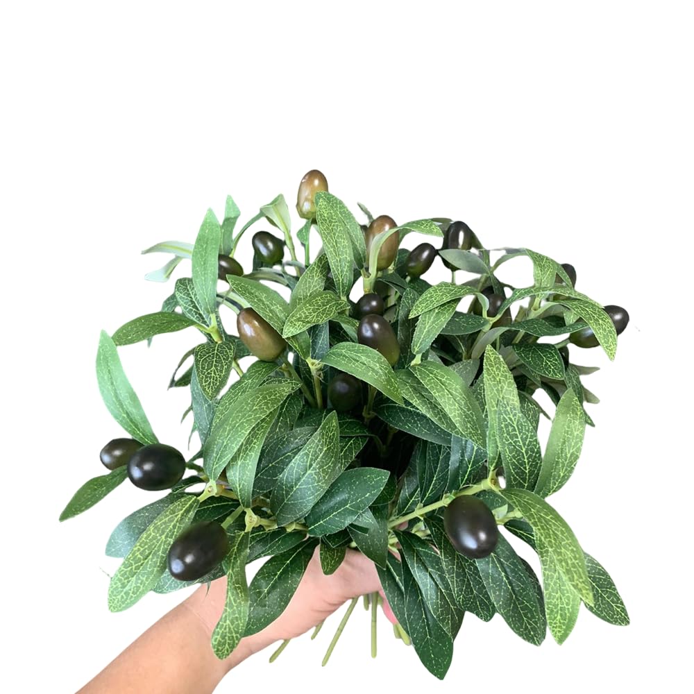 DODXIAOBEUL 12 Pcs Faux Olive Branches for Vase 11.4'' Fake Plant Olive Tree Branches Artificial Greenery Decor,for Home Weddings Party Decor Vase Floral Arrangement