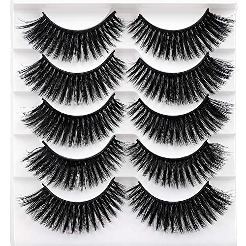 False Eyelashes Natural Look 3D Fake Eyelashes Cat Eye False Eye Lashes Thick Soft Full Lashes Pack 5 Pairs