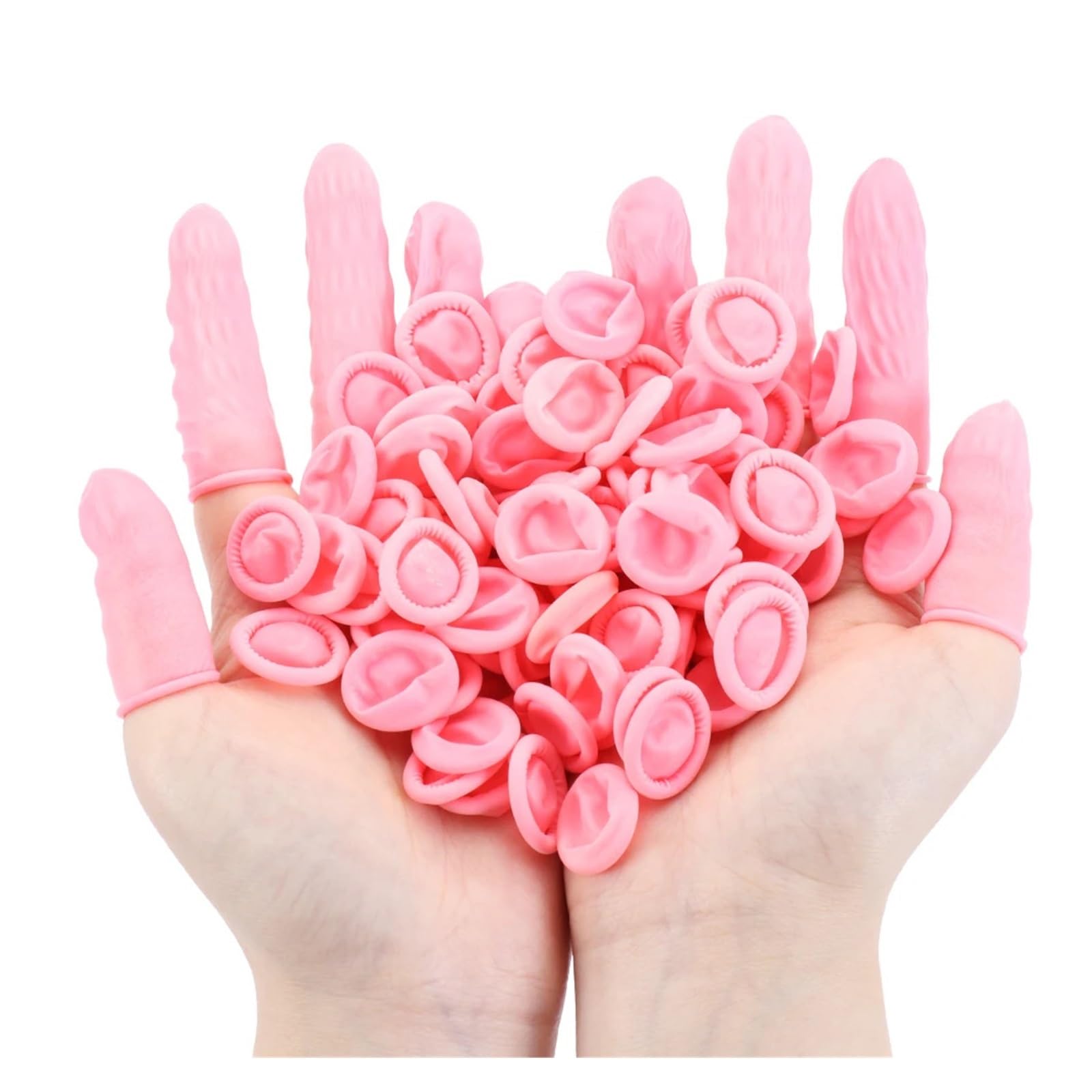 100 guantes desechables de goma natural, antideslizantes, antiestáticos, para uñas de látex, guantes protectores para las puntas de los dedos (rojo rosa)