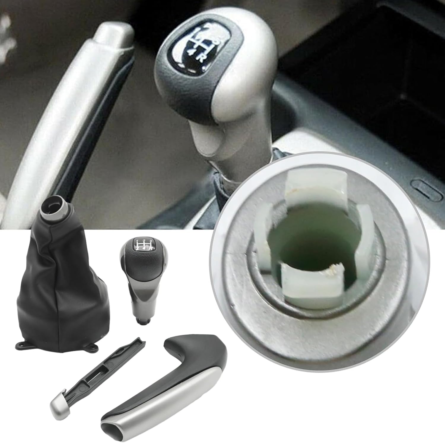 3 Pack Manual Gear Shift Knob with 1 Pack Leather Boot, Replacement for Honda Civic 2006 2007 2008 2009 2010 2011, Replaces 54102-SNA-A02 54102-SNA-A01