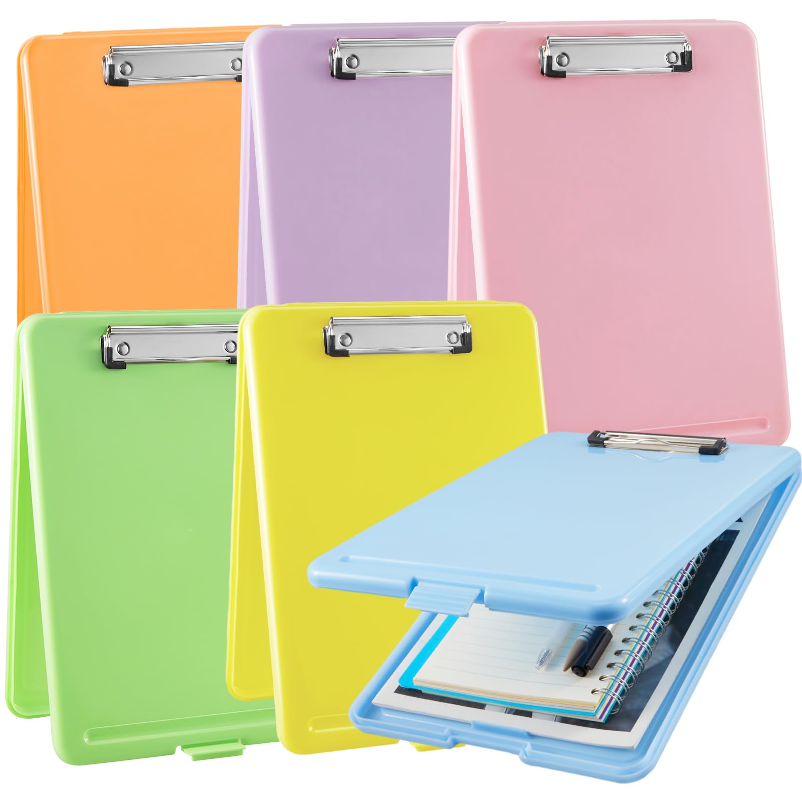 Geyoga Kunststoff-Klemmbrett mit Stifthalter, untere Öffnung, Klemmbrett mit Aufbewahrungsbox, A4-Papier, robustes Klemmbrett, sortierte Farben, Hartfaserplatten-Set für Krankenschwestern, Studenten,