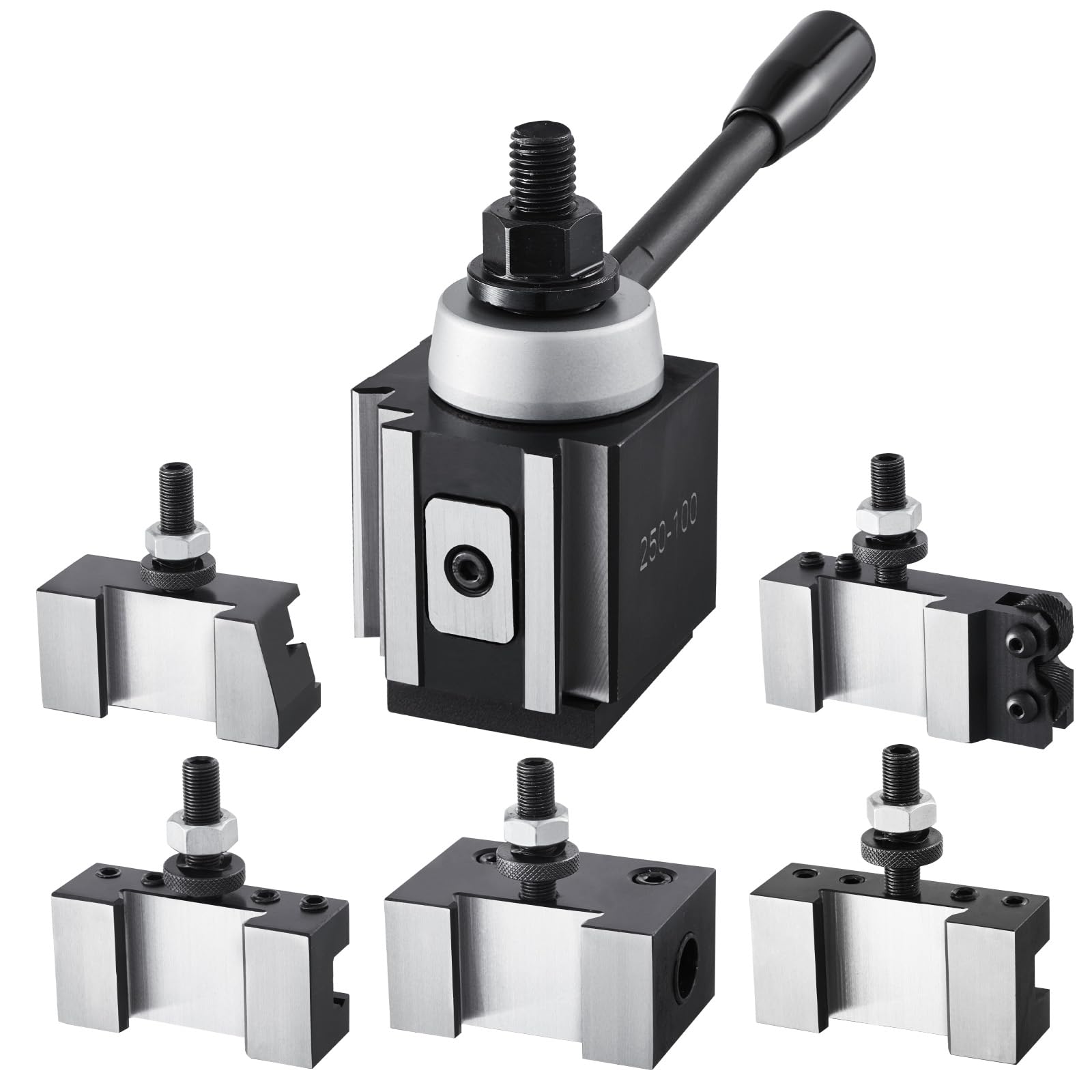 VEVOR Set di Portautensili a Cambio in Acciaio Resistente, 6 Pezzi, Set di Attrezzi a Cambio Rapido, Portautensili a Cuneo per Tornitura, per Torni per Metallo, Oscillazione 152,4-305 mm