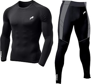 JUST RIDER Men's Sports Running Set Compression Shirts + Pants Skin-Tight Long Sleeves Quick Dry Fitness Tracksuit Gym Yog... Price In India