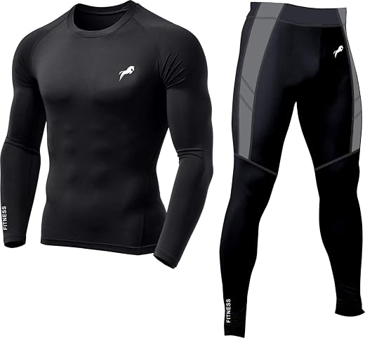 JUST RIDER Men's Sports Running Set Compression Shirts + Pants Skin-Tight Long Sleeves Quick Dry Fitness Tracksuit Gym Yog...