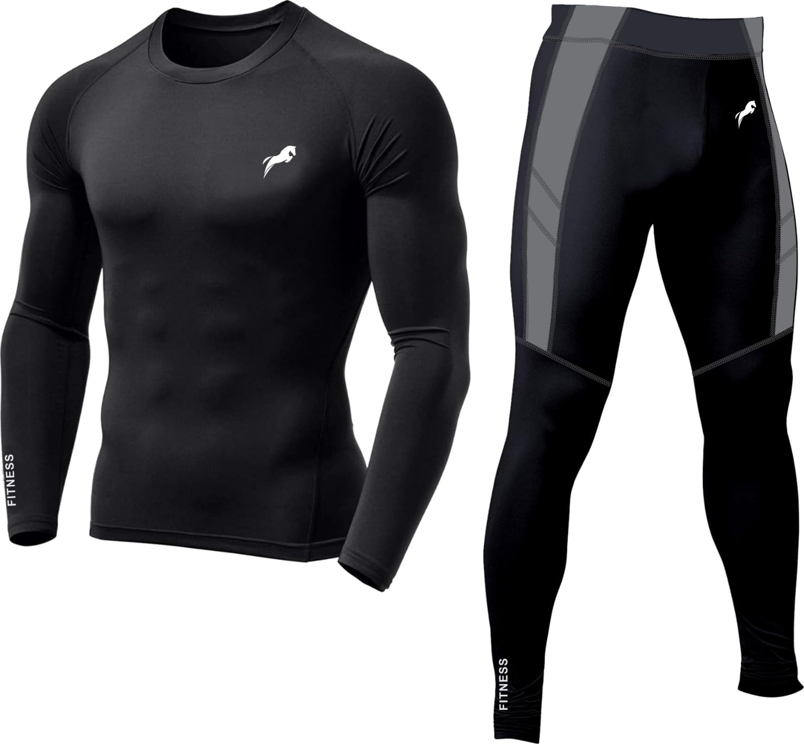 Men's Sports Running Set Compression Shirts + Pants Skin-Tight Long Sleeves Quick Dry Fitness Tracksuit Gym Yoga Suits (Set of 2)