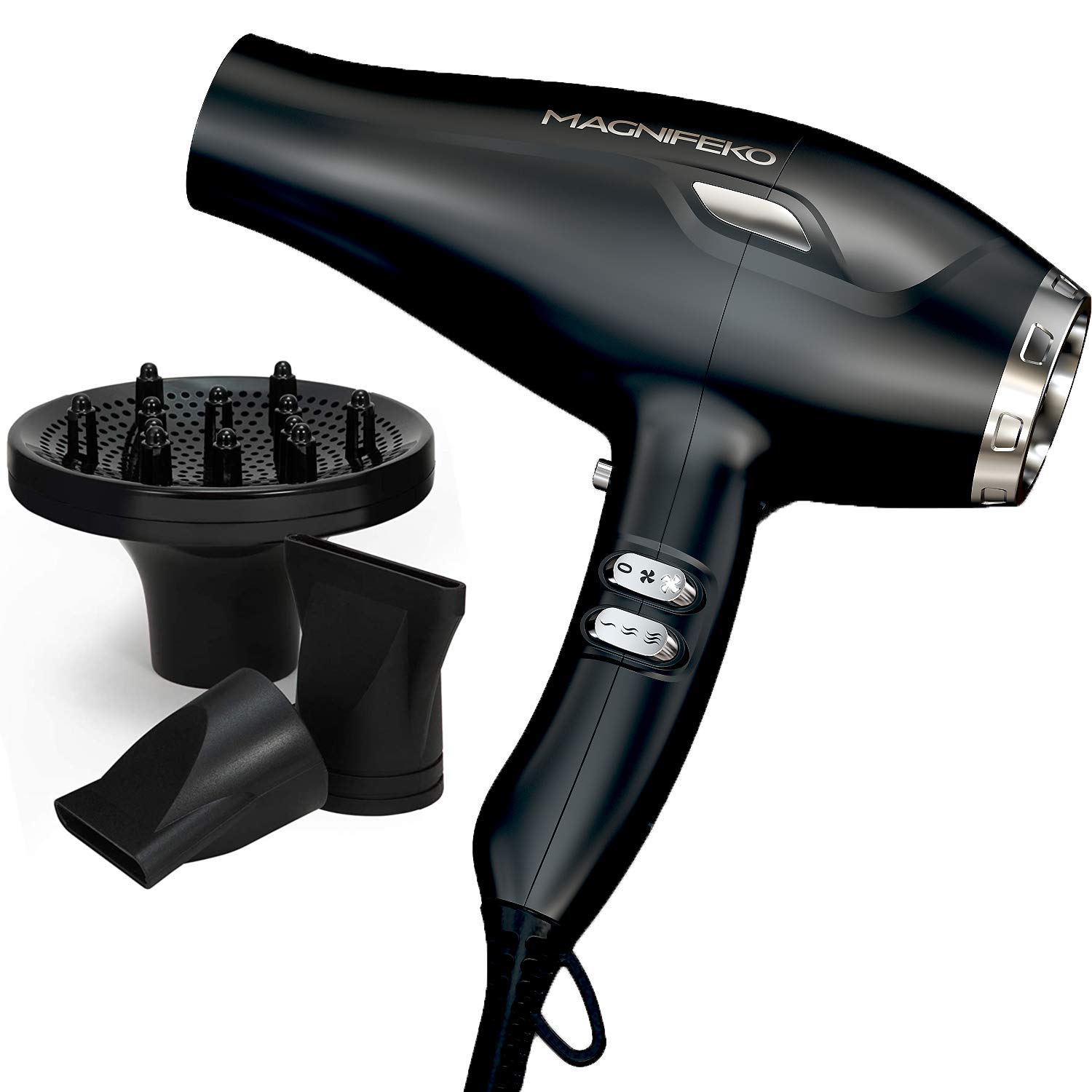 Magnifeko 1875W watt Professional Hair Dryer with Diffuser and Ionic Conditioning - Powerful, Fast Quiet hairdryer Blow Dryer (Black)