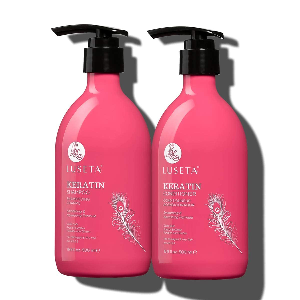 Luseta Keratin Shampoo and Conditioner for Color Treated & Dry Hair, Keratin Hair for Smoothing & Nourishing, Free of Sulfates, Paraben and Gluten 2 X 500ml