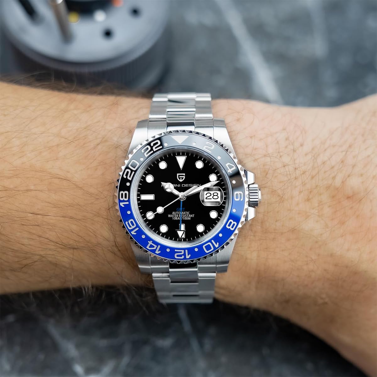 Pagani Design Uomo Meccanico GMT Acciaio Inossidabile Impermeabile Orologio Da Polso Zaffiro Vetro Acciaio Inox Ceramica Orologi Orologio per Uomo