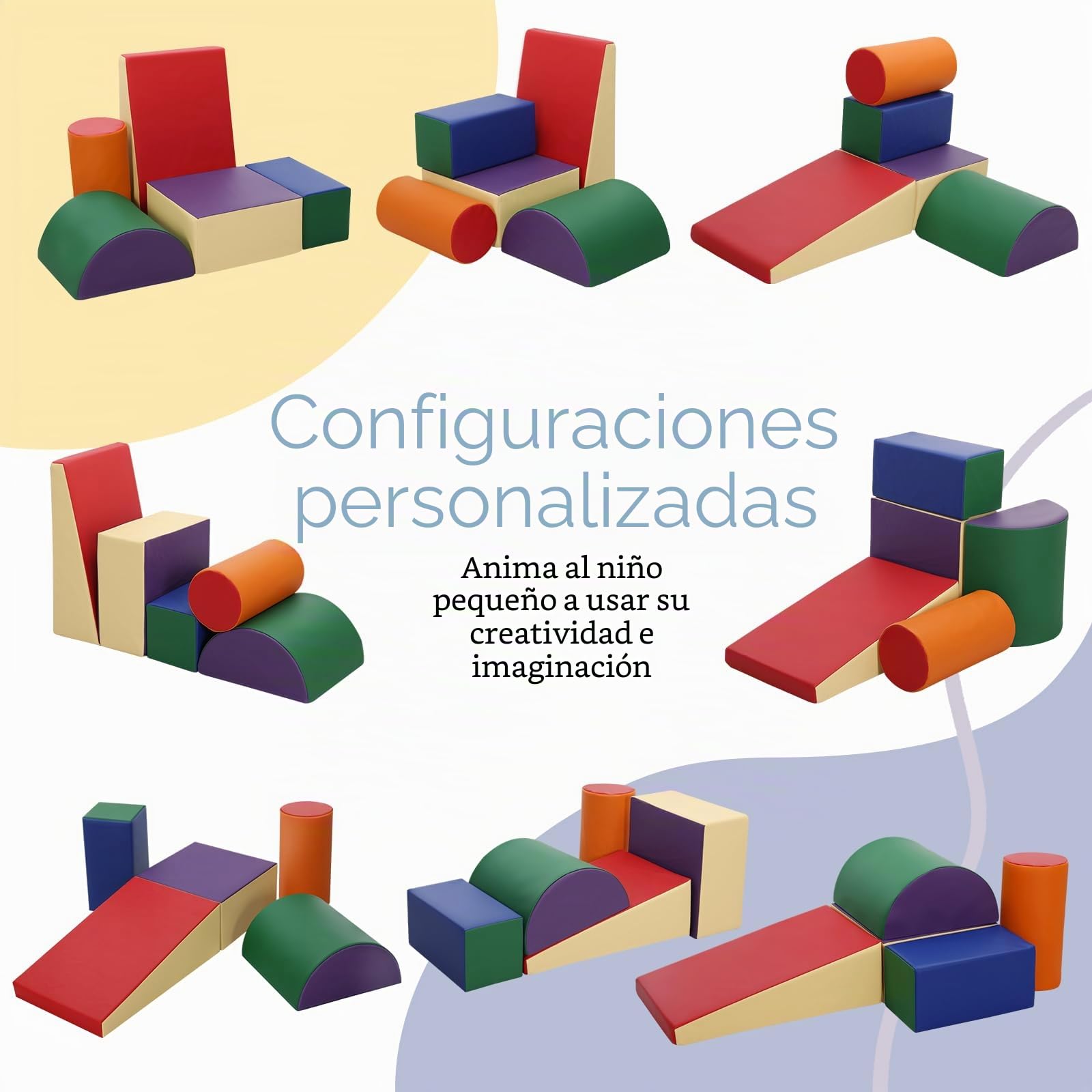 Wilwolfer Juego de 5 Bloques de Espuma para Niños: Cuero PU Bloques Psicomotricidad Infantil - Set de Escalada Suave Ligero para Interior Infantil Juego de Trepar y Gatear Regalo para Bebés(Clásico)