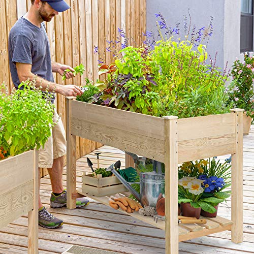 KINGSO Raised Garden Bed 4FT Elevated Wooden Planter Boxes Kit Outdoor with Legs Raised Planter Garden Grow Box with Shelves for Vegetable Flower Herb Backyard Patio Natural - Thumbnail 3