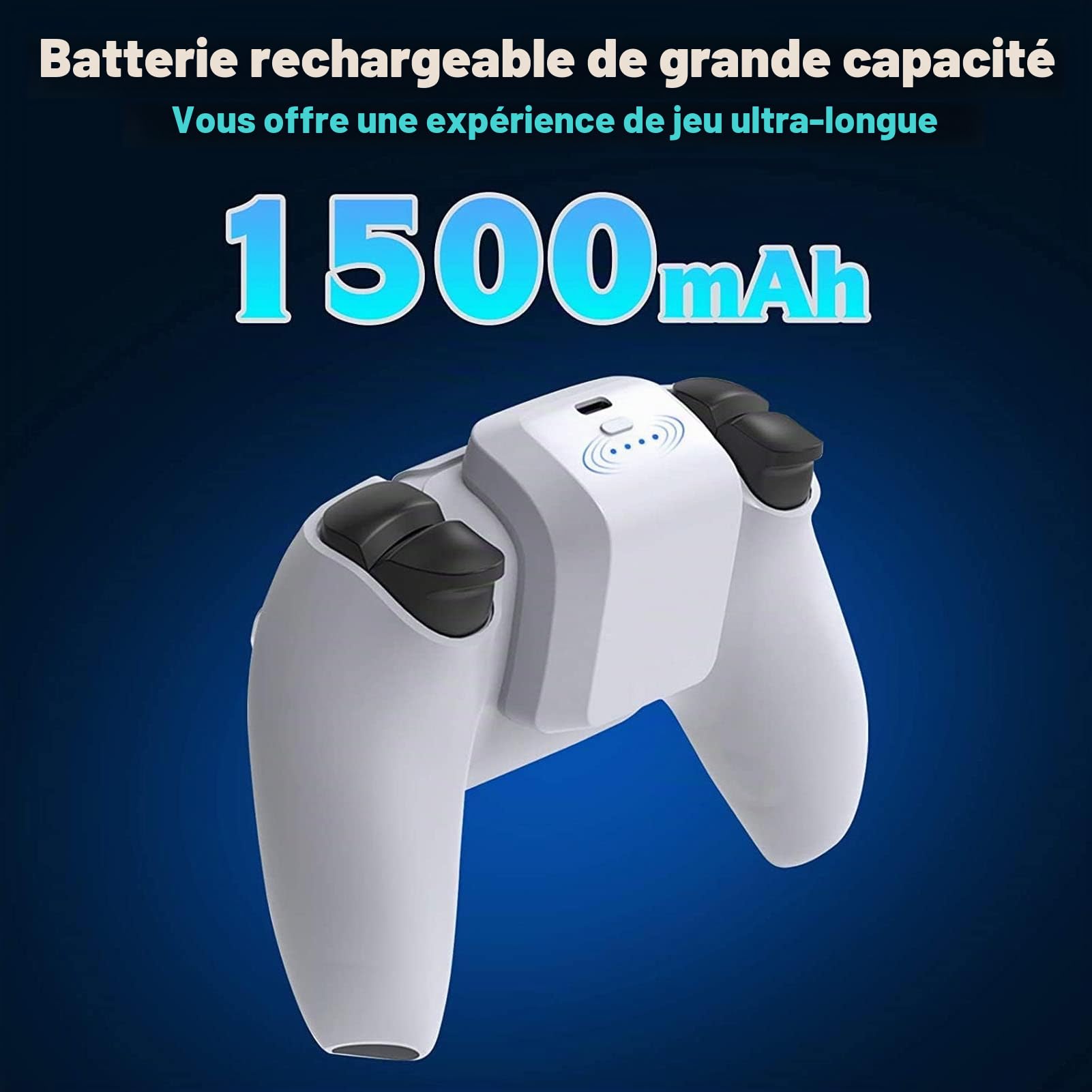 Batterie Rechargeable pour Manette, Batterie Externe à Charge Rapide 1500 MAh avec Indicateur LED et Câble de Chargeur USB C, Accessoires pour Manette