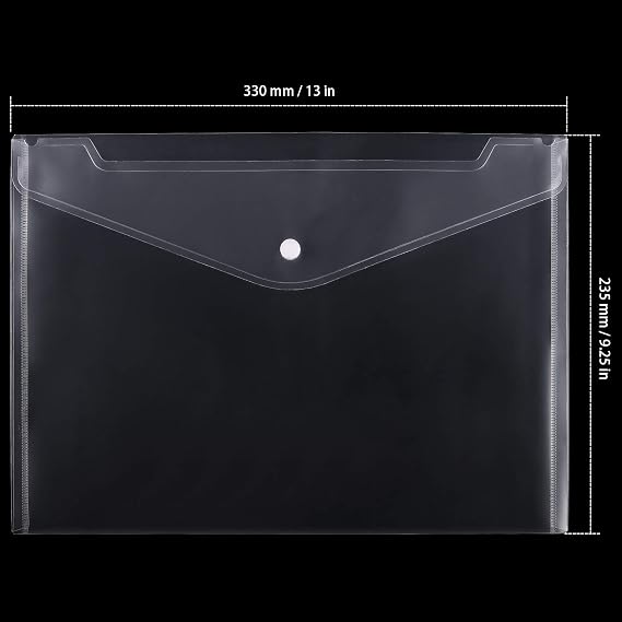 100 Pack Plastic Envelopes, 13x9 Inch Reusable Clear Polypropylene Envelope Folder with Snap Closure, A4 Size Envelope Waterproof File Folders for Home, Office Supplies