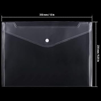 100 Pack Plastic Envelopes, 13x9 Inch Reusable Clear Polypropylene Envelope Folder with Snap Closure, A4 Size Envelope Waterproof File Folders for Home, Office Supplies