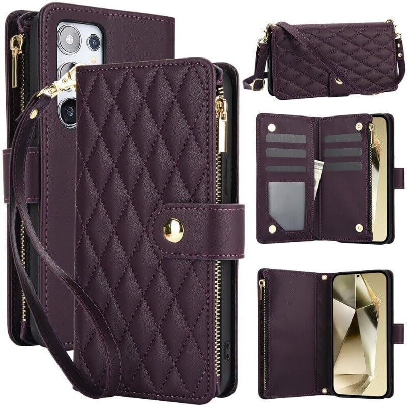 Étui rabat Galaxy S24 Plus anti-chute violet foncé protégeant l'écran des rayures