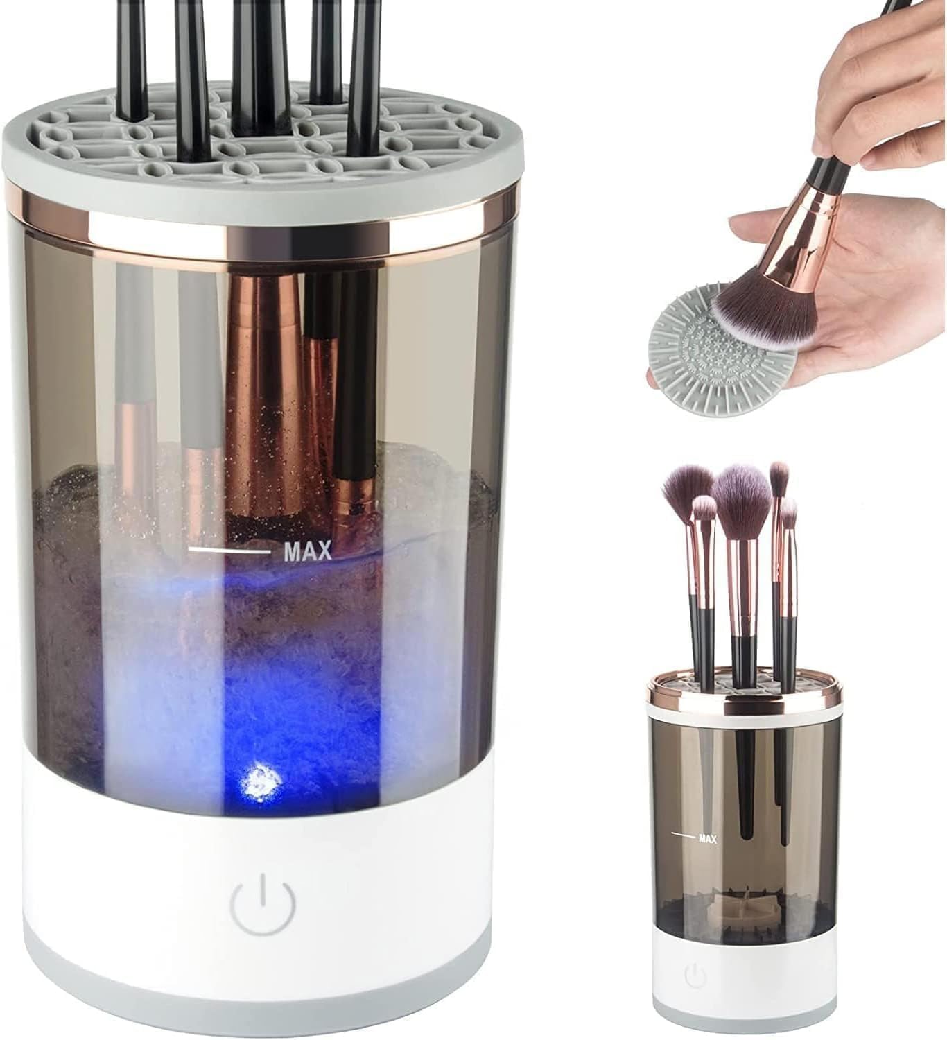 Electric Makeup Brush Cleaner, Automatic Cosmetic Brush Cleaning Machine with Silicone Mat, Professional Makeup Brush Cleaner for All Size Brushes, Beauty Tool for Women and Makeup Artists