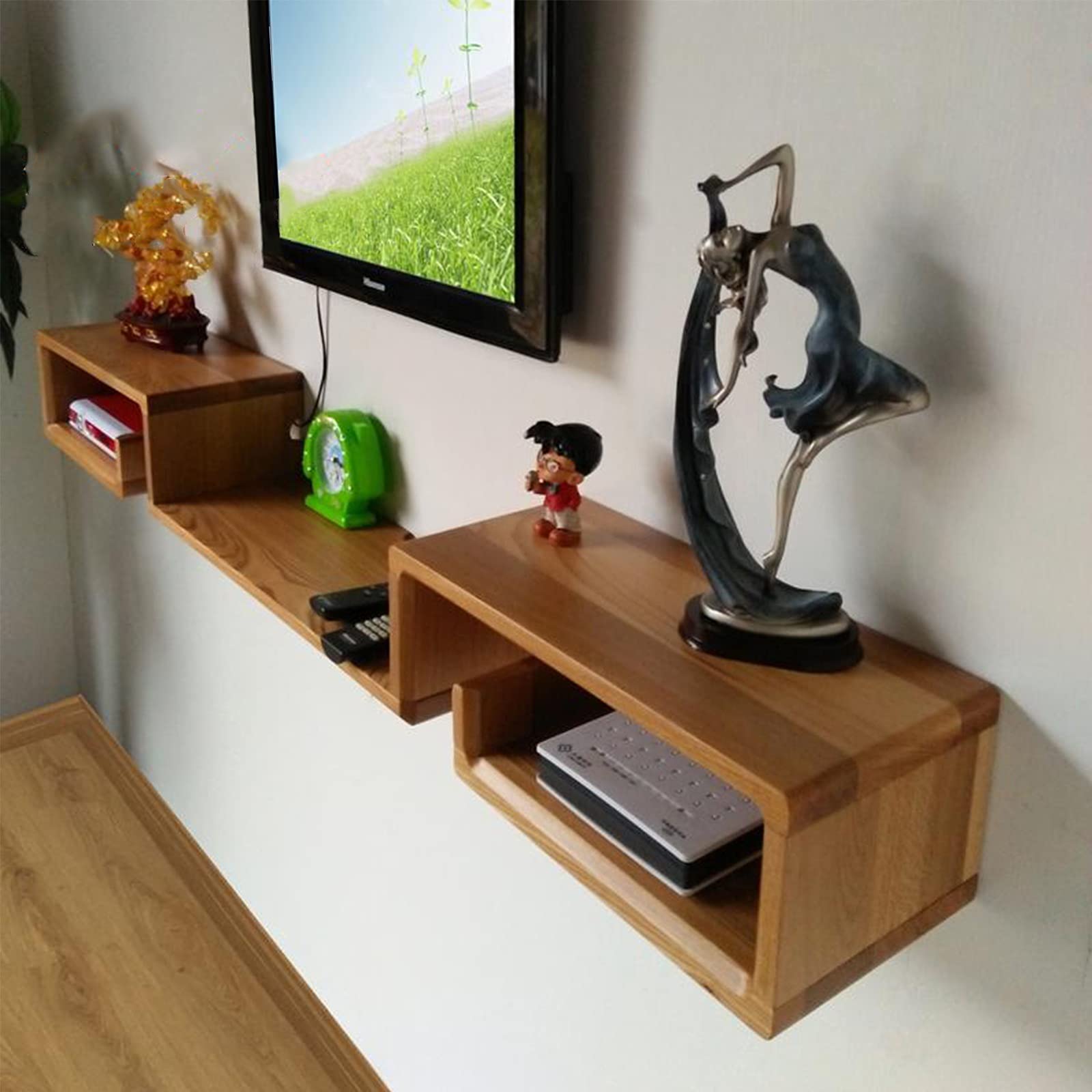 Gabinete de Tv Flotante, Decodificador de Soporte de Tv Montado en la Pared, Centro de Entretenimiento de Medios de Maderaiza para Ps4 / Decodificador de Cable/Reproductor de Dvd/Consola de Jue