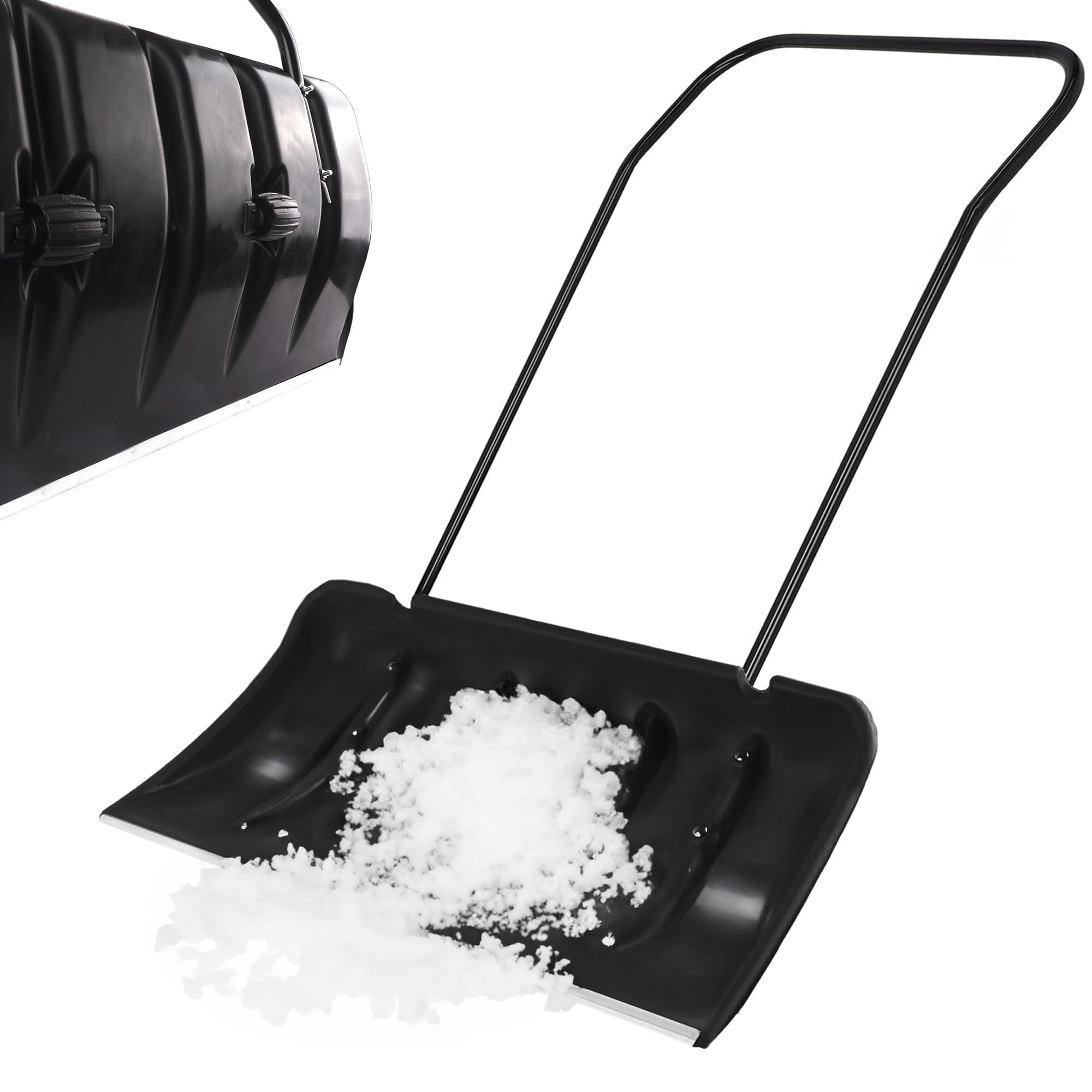 Schneeschaufel 82 cm mit Rädern und ergonomischem Griff Schneewanne mit Alu-Profilkante Metall-Stiel Kunststoff-Blatt Schneeschieber Eckig robuste Kratzschaufel Aluminiumkante