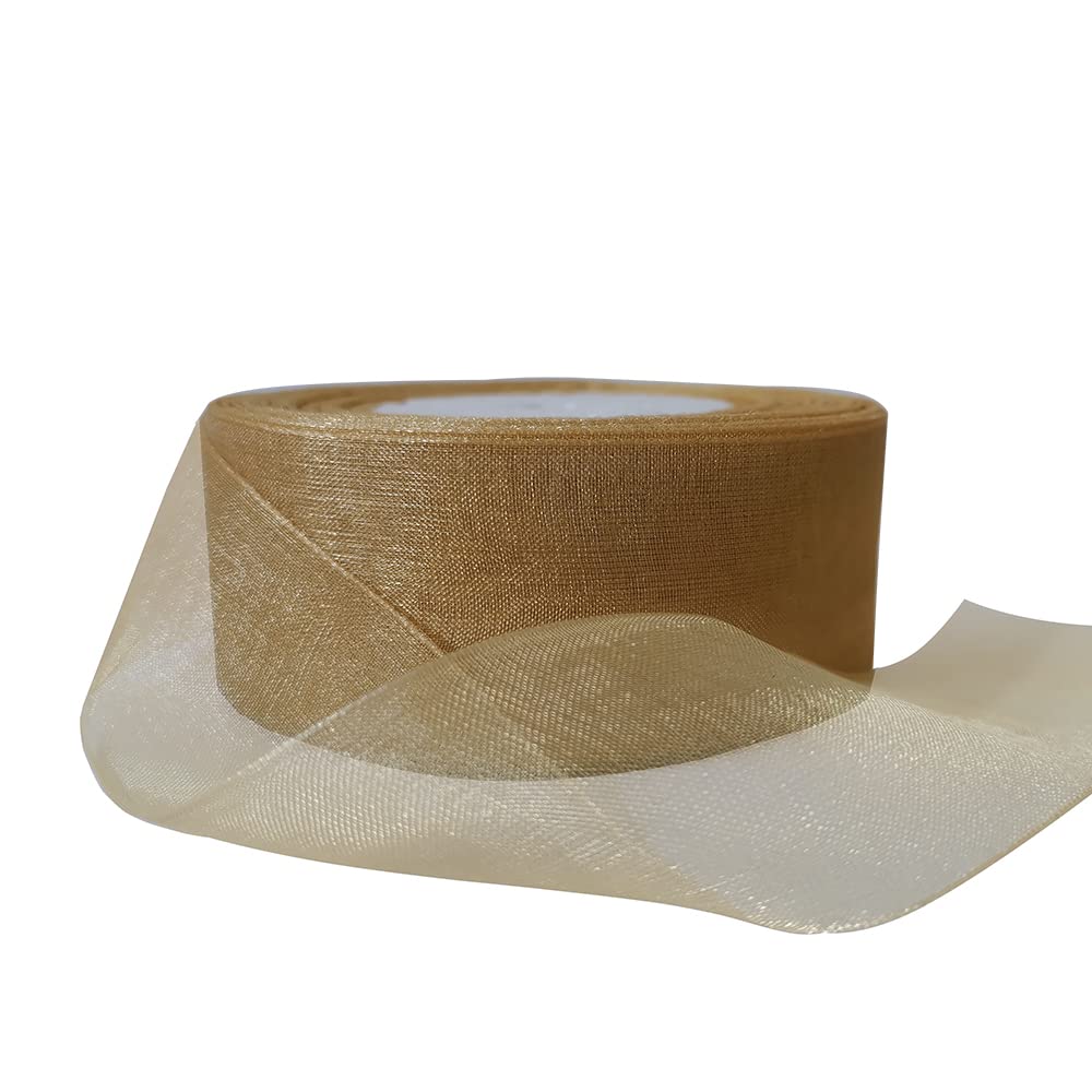 Dishaur Christmas Organza Ribbon for Gift Wrapping 38mm x 45m, Gold Sheer Organza Ribbon for Xmas Tree Bows and Crafting - Image 3