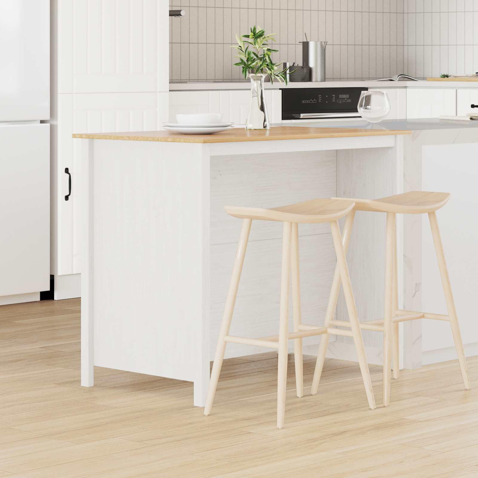 Îlot de cuisine Hill, blanc, 112 x 66 x 90 cm, en pin massif, pour un travail de cuisine fonctionnel, des surfaces de cuisson créatives et un design élégant de salle à manger, idéal pour