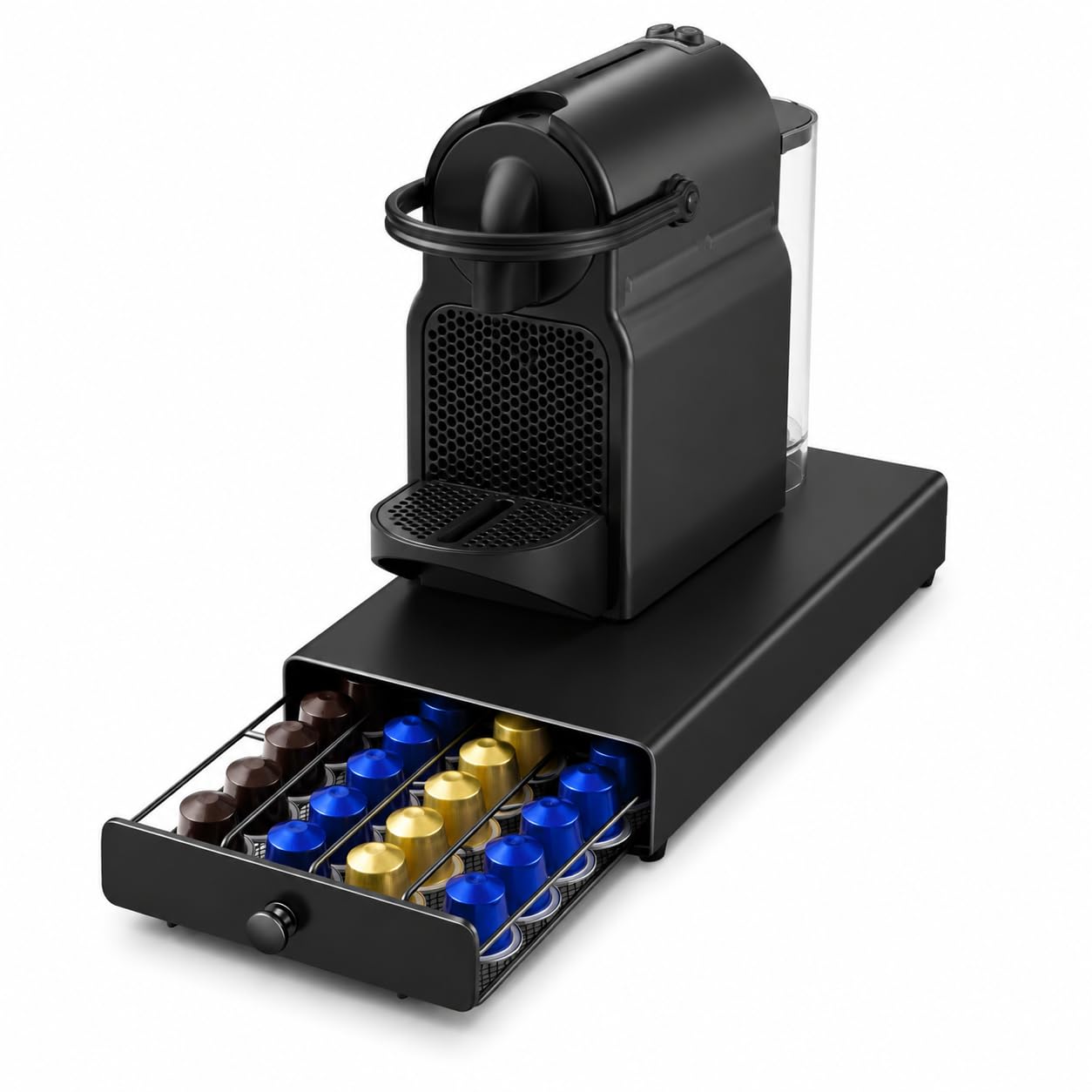 Porta capsule per capsule di caffè originali, cassetto in metallo, dispenser per 40 capsule originali, salvaspazio (38 x 18 x 6 cm), robusto porta capsule di caffè, nero