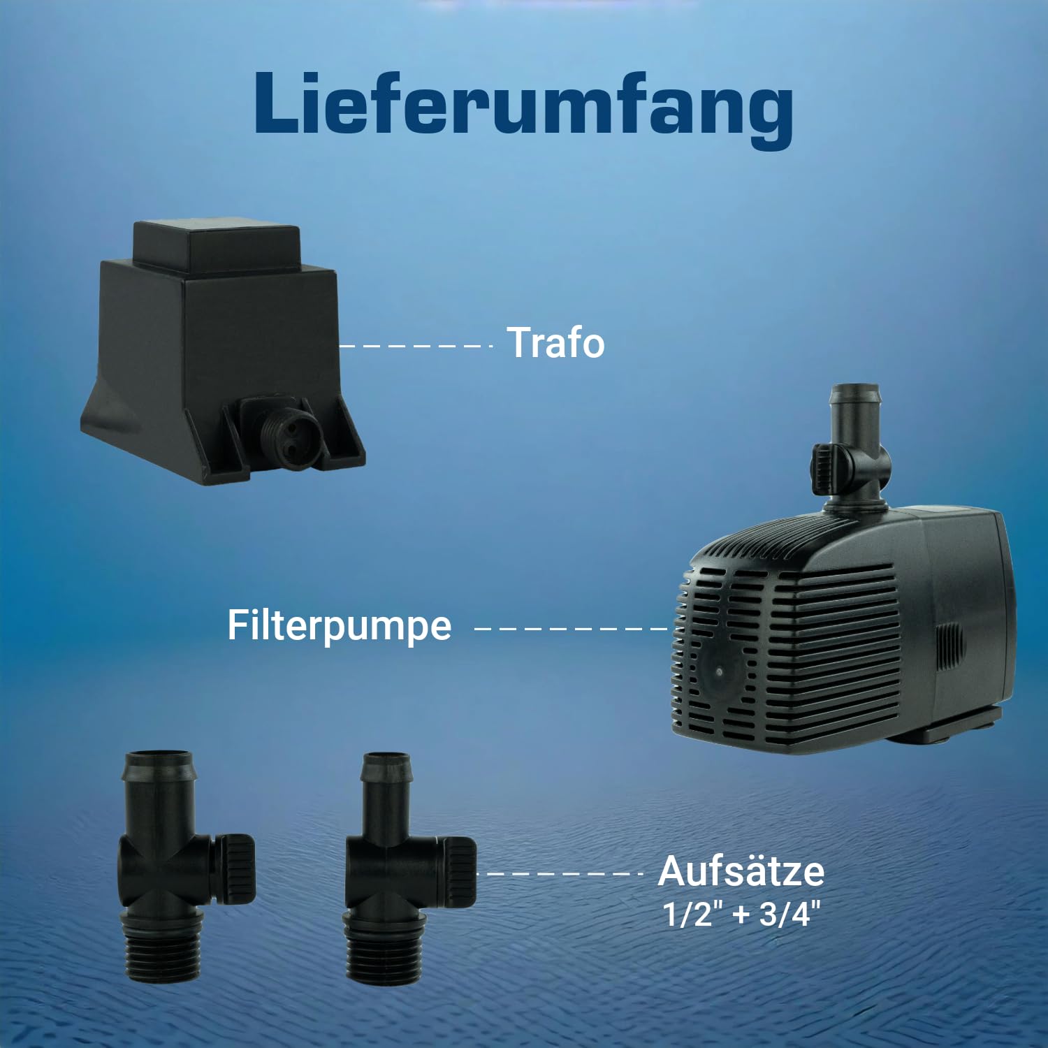 Teichpumpe 12 V – 1.500 L/H, 25 Watt, 10m Kabel, 250 cm Förderhöhe, Wasserpumpe, Aquariumpumpe, Wasserspielpumpe und Zimmerbrunnen-Pumpe | Brunnenpumpe | Tauchpumpe | Springbrunnen-Pumpe | KEP1500L