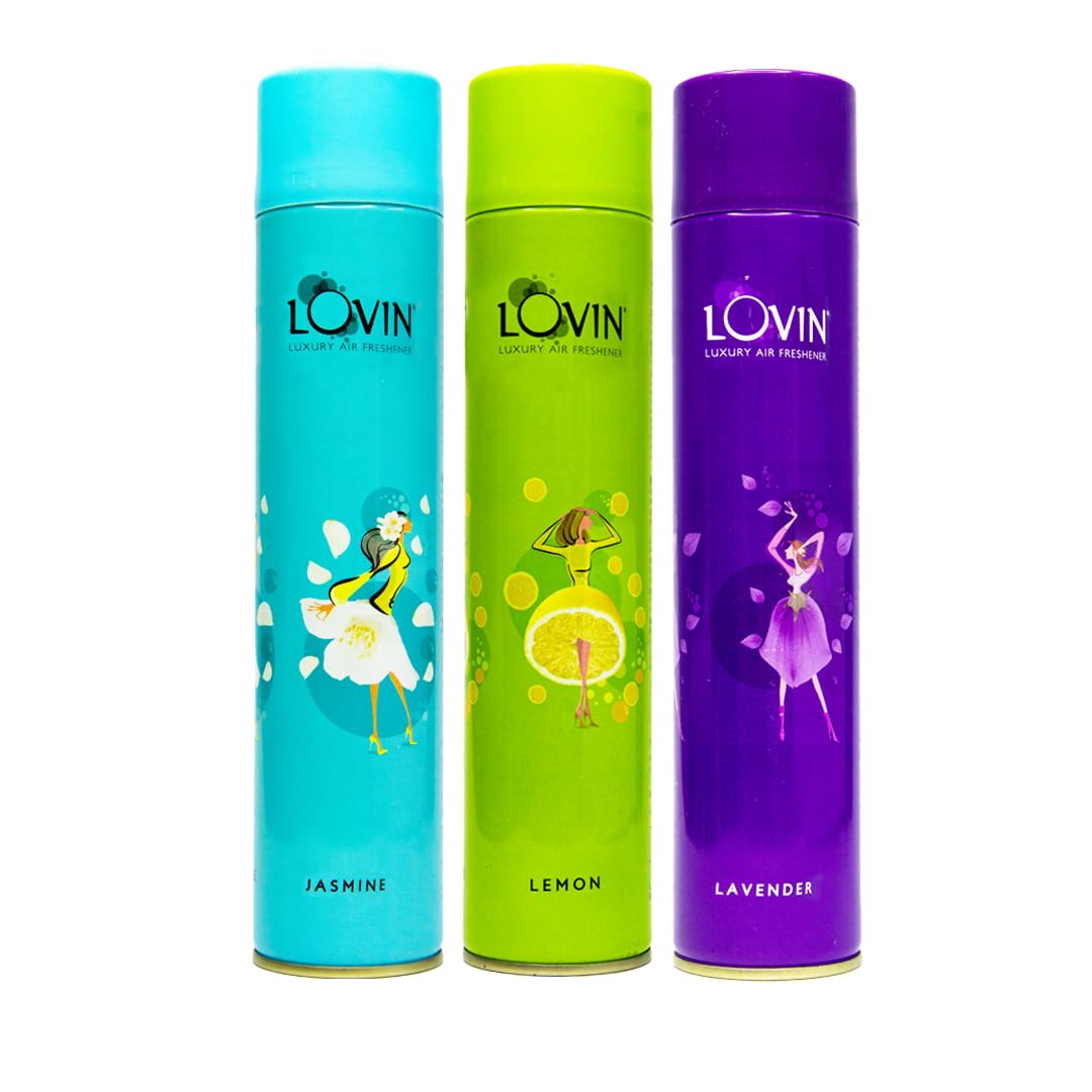 Lovin Luxury Air Freshener Spray to refresh your Home & Office | Long lasting, naturally Fresh | Keep Your Home & Office All Day Fresh with Natural Aroma | Jasmine + Lemon + Lavender - 125g 3PCK
