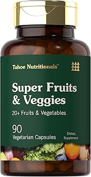 Tahoe Nutritionals Super Fruits and Veggies Capsules | 90 Count | Vegetarian, Non-GMO and Gluten Free Supplement