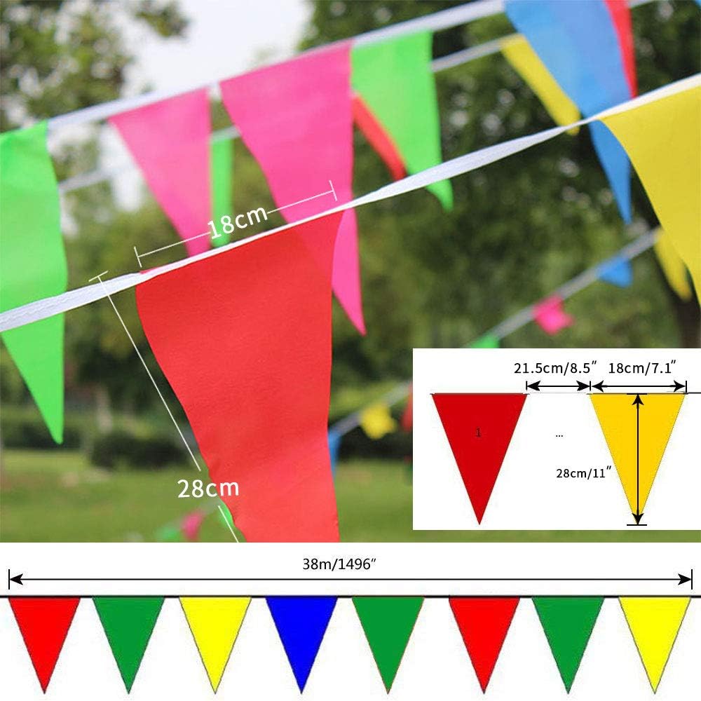 Focuses 300PCS Pennant Banner Flags, Multicolor Pennant Flags, 375Ft Triangle Bunting Flag Banners for Party, Birthdays, Festivals, Christmas Strap Hanging Decorations Ideal for Indoor or Outdoor use: Furniture & Decor