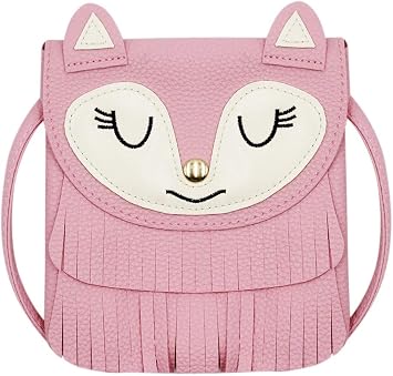 ZGMYC Fox Tassel Shoulder Bag Small Coin Purse Crossbody Satchel for Kids Girls, Large Pink 5.9 x 5.9in