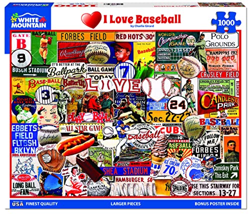 White Mountain Puzzles - I Love Baseball - 1000 Piece Jigsaw Puzzle, Multicolor, 24 inches x 30 inches