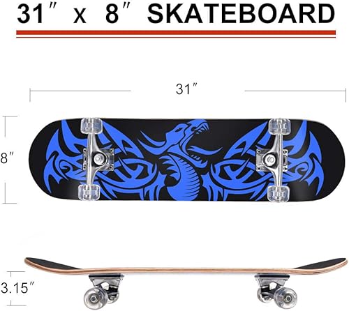 Miniatura 5 de ChromeWheels 31 inch Skateboard Double Kick Skate Board Cruiser Longboard 8 Layer Maple Deck Skateboards for Kids and Beginners