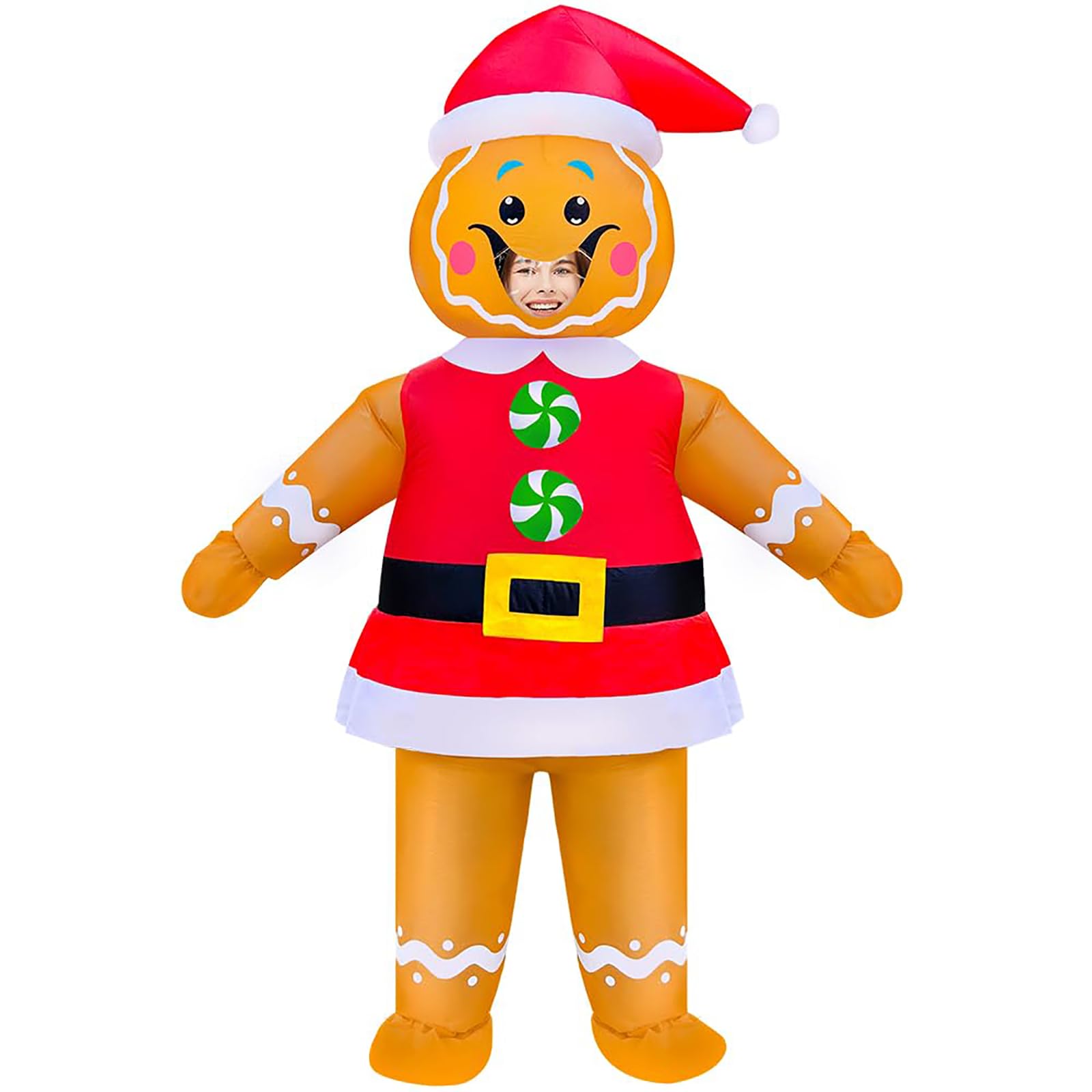 LUVSHINE Christmas Costume Adult 2025 Gingerbread Man Costume Funny Christmas Fancy Dress, Brown/Red - Image 3