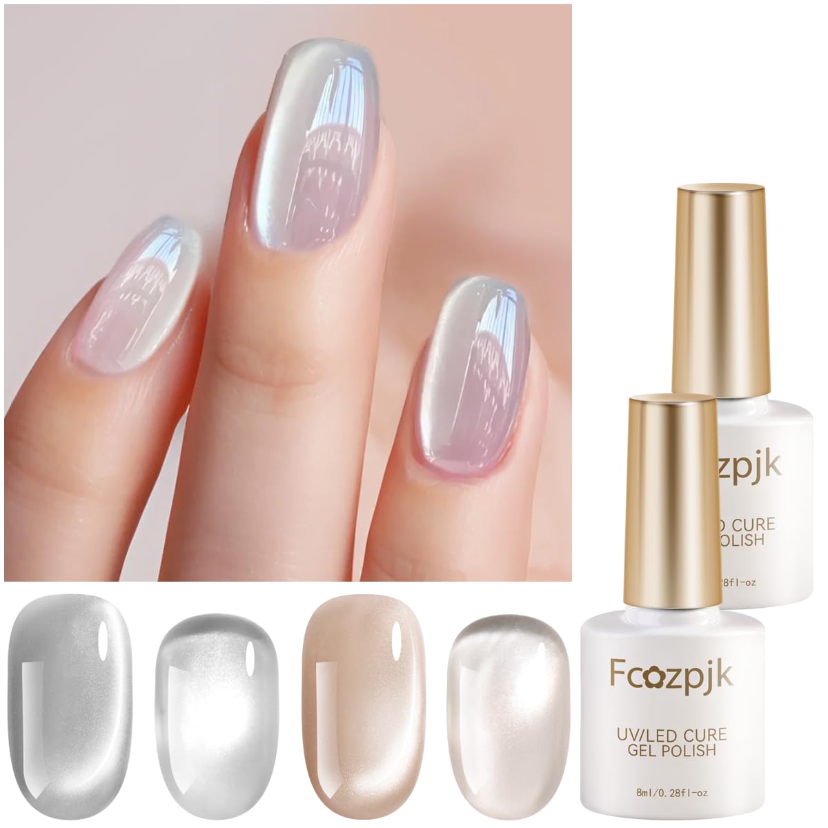 Cat Eye Gel Nail Polish, 2PCS 8ml Glass Cat Eye Gel Nail Polish Translucent Nude Jelly Nail Polish Sheer Silver Cat Eye Gel Polish Velvet Nail Design Home Manicure