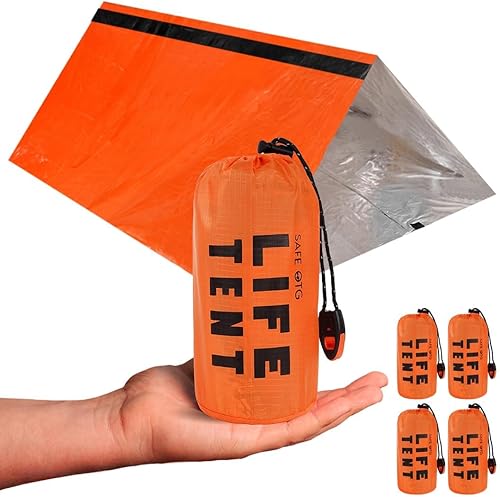 Emergency Survival Tent Life Shelter 2 Person Mylar Tube Tents Tarp with Whistle & Paracord Year-Round All Weather Protection for Car Outdoor Hiking