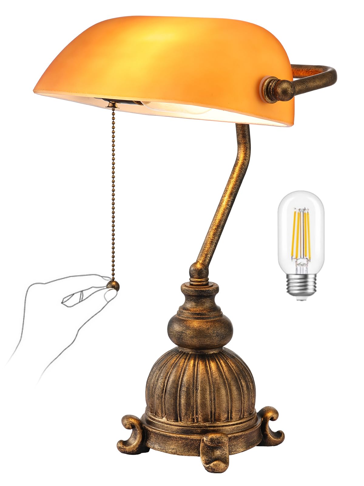 激レア ヴィンテージ ナイトメア Resin Desk Lamp ランプ ライト Newrays Retro Amber Glass Bankers Desk Lamp,LED Bulb Included