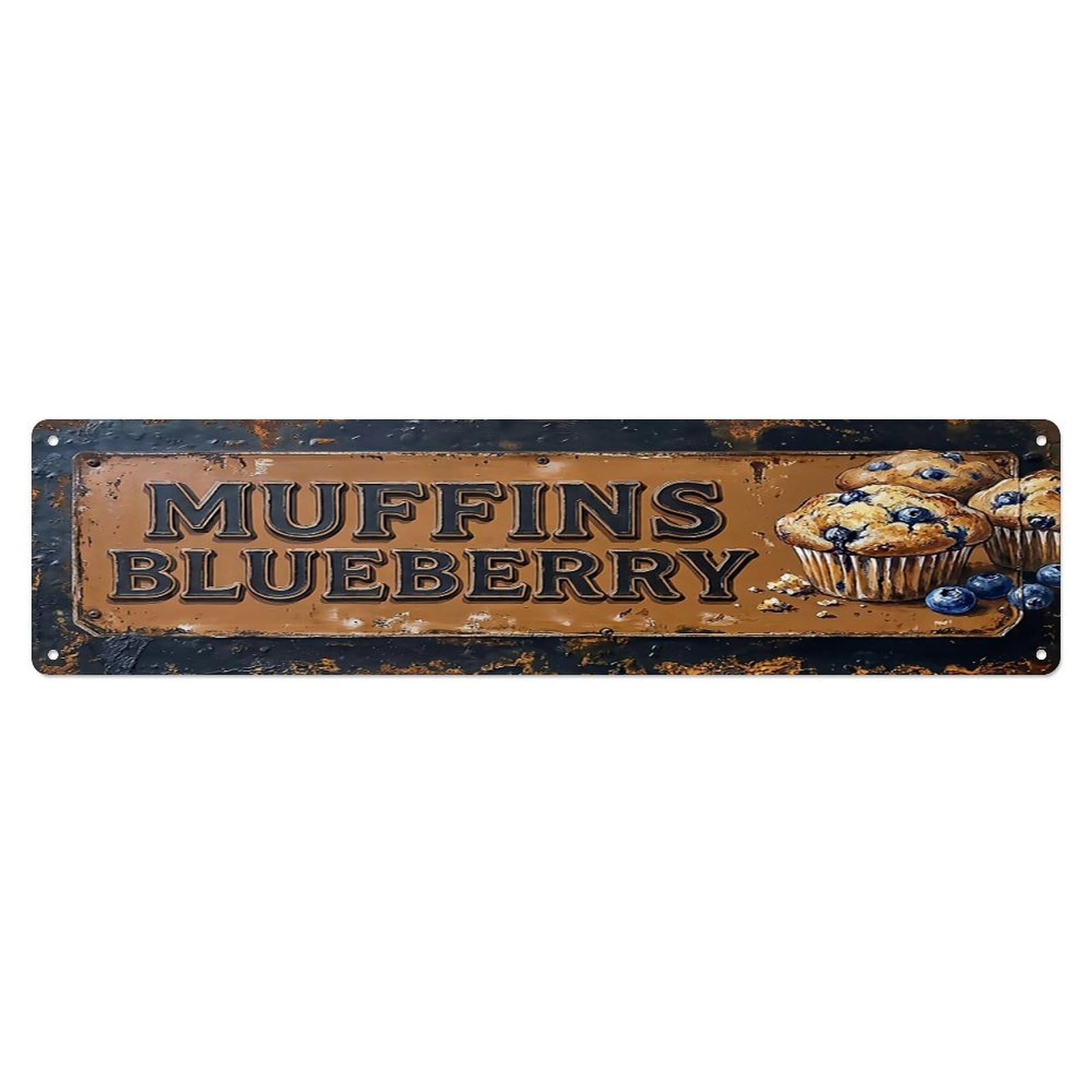 Vintage Muffins Blueberry Homemade Farmhouse Metal Tin Sign