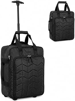 Bordlite 45x36x20cm EasyJet Cabin Bag with Wheels   Underseat Travel Holdall with Telescopic Trolley Handle, Lightweight Soft Shell Hand Luggage   Black