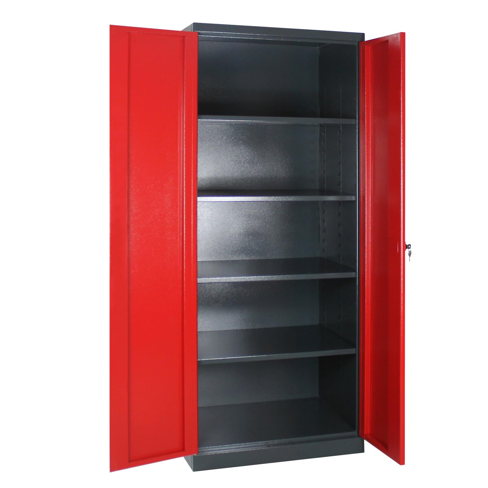 PROREGAL Stahlschrank Owl mit 4 Fachboden | HxBxT 192x78x58cm | Anthrazitgrau/Rot | Büroschrank Aktenschrank Aufbewahrungsschrank
