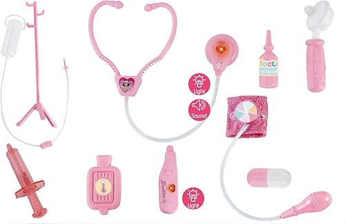 Vista 4 de PowerTRC Doctor Nurse Pink Medical Kit Juego para niños Juego de simulación médico Juguetes médicos para niños