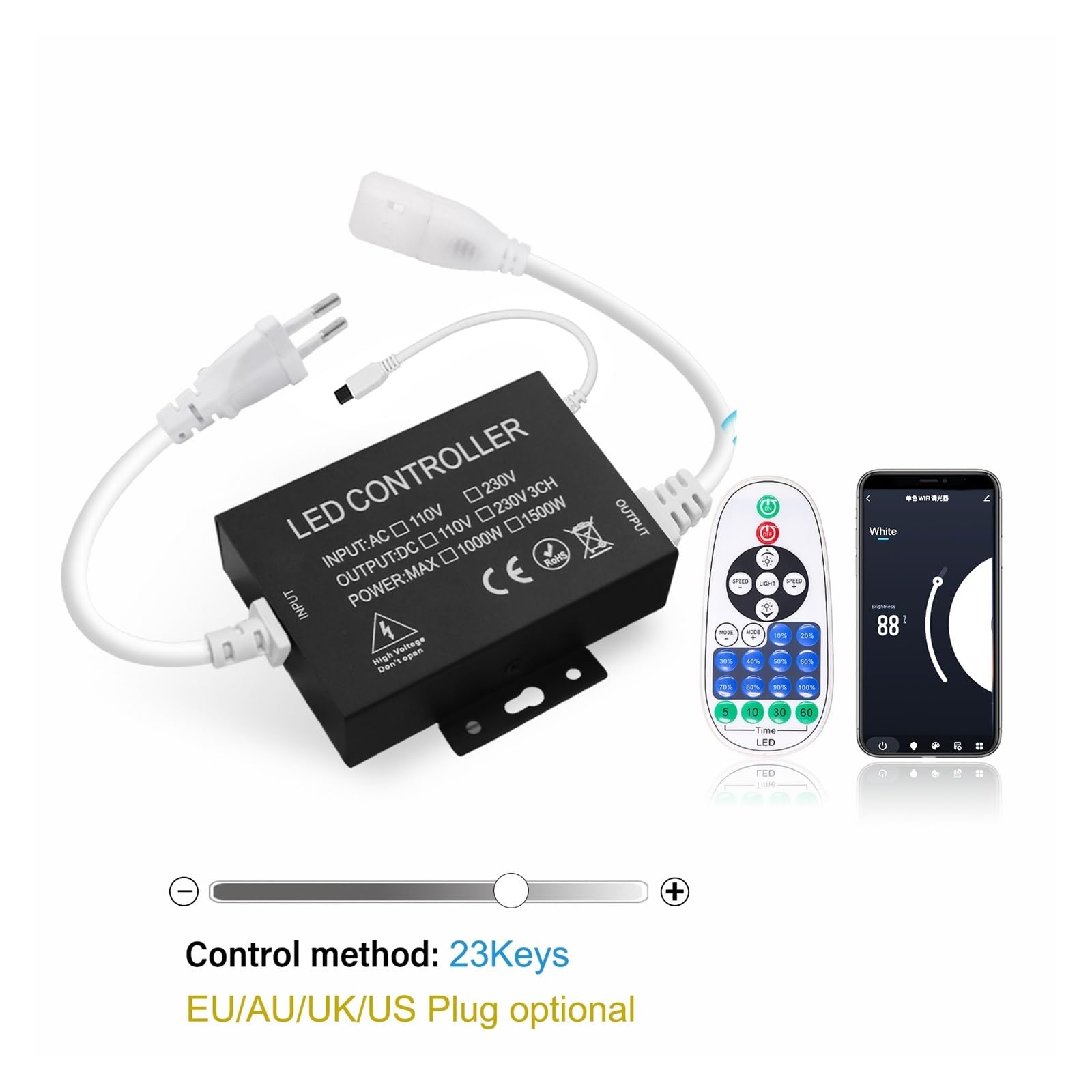 Controlador regulador de intensidad LED, Control remoto táctil de pared, adecuado for PCB de 8mm, AC110V/220V, 288Leds/m, 3000K, 4000K, 6000K, tira de luces COB(IR Dimmer,220V AU Plug)