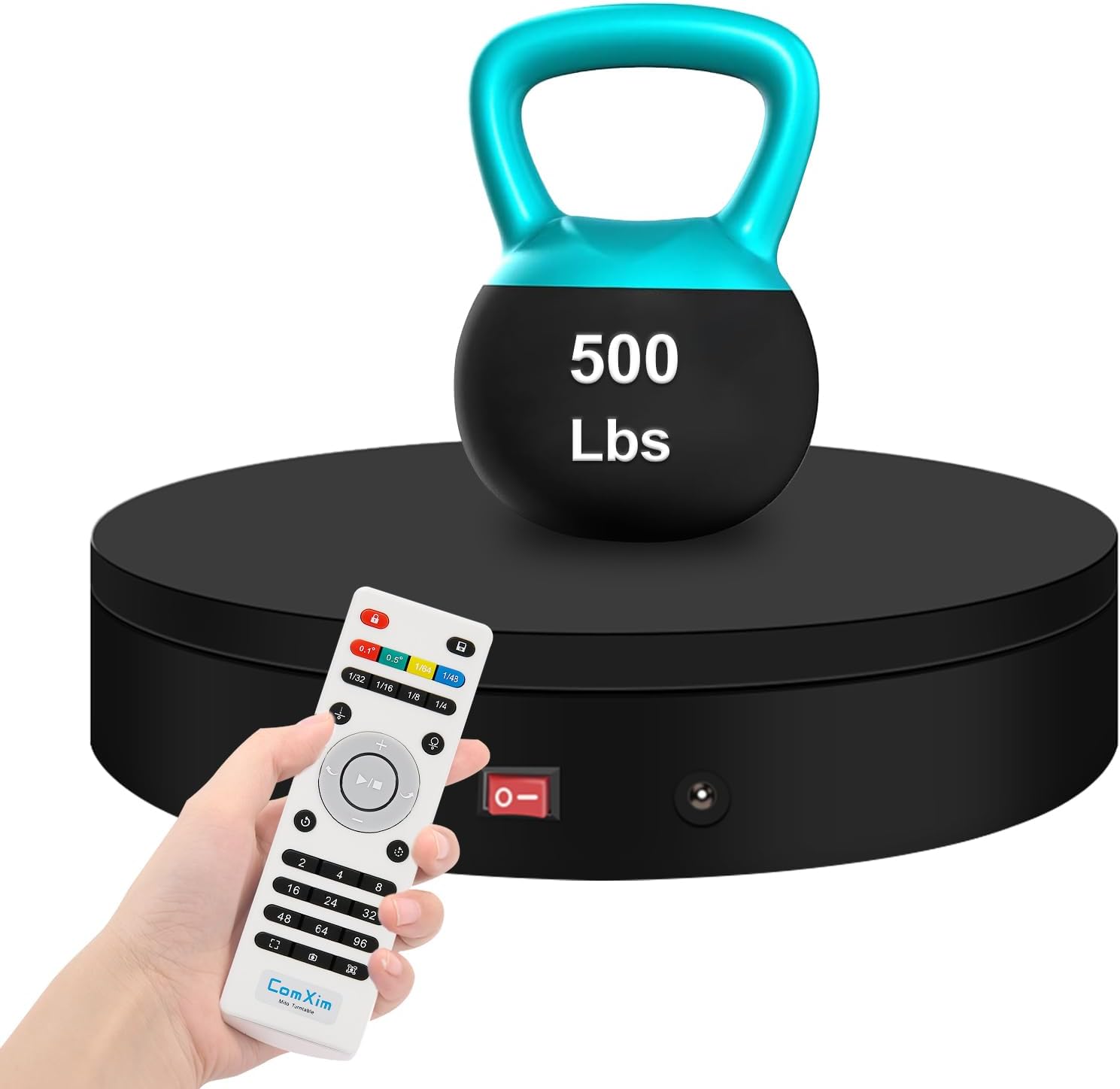 Heavy Duty Motorized Electric Turntable with Remote Control, 19.7in/500lbs, Rotating Display Stand for Large Products Display and, 360 Spinning Platform for Human Body 3D Scanning (Black-mid) black-31key remote control