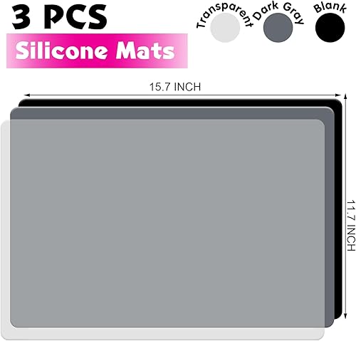 Miniatura 9 de LEOBRO Paquete de 3 hojas de silicona grandes A3 para manualidades, moldes de resina para joyas, alfombrilla de silicona antiadherente, alfombrillas